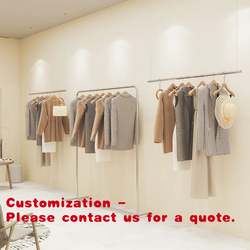 Customize.Kainice Customized Clothing Store Shelf Floor-Standing Stainless Steel Display Rack Hanger Shelf Wall Clothes Rail