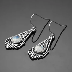Vintage Earrings Round 7MM Natural Moonstone Earrings S925 Silver Drop Earrings for Women Fashion Wedding Party Jewelry
