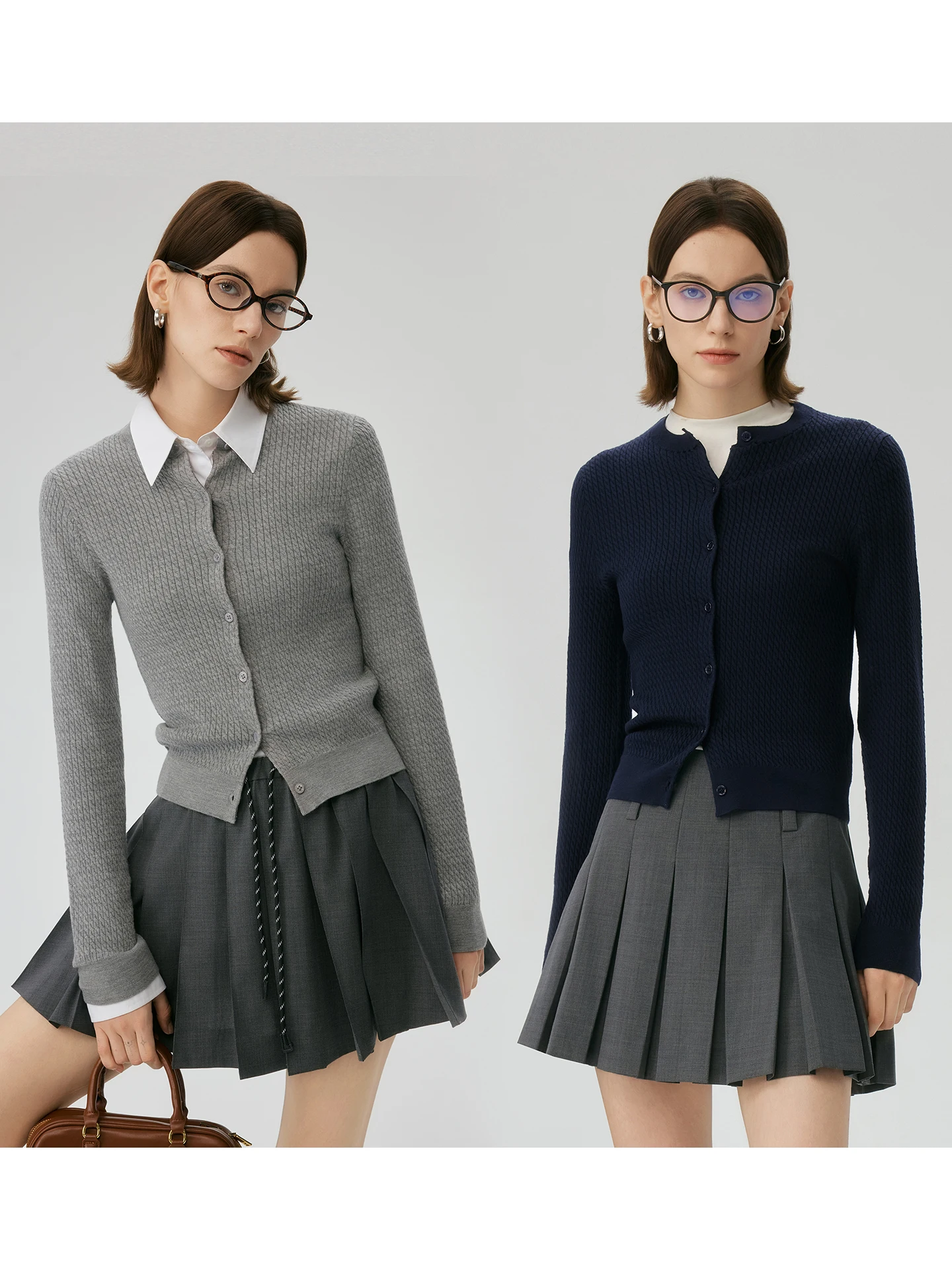 

River Sli Miu Sle BIELLA Wool Soft Lightweight Classic Twisted Knit Open Cardigan Women's Knitted Sweater