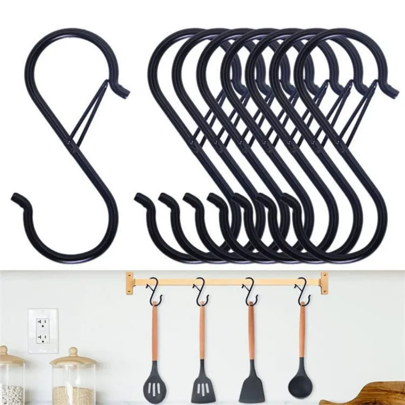 

2/5pcs Metal S-Shape Hook Garden HangingClasp Kitchen Pot Rack Bedroom Bags Clothes Towels Closet Rod S Hanger Hooks with Buckle