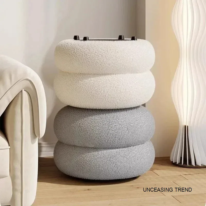 Taburete de felpa de cordero para sala de estar familiar, sofá para niños, taburete bajo, cojín para sentarse en la puerta, zapatos cambiantes, muebles de decoración de silla baja