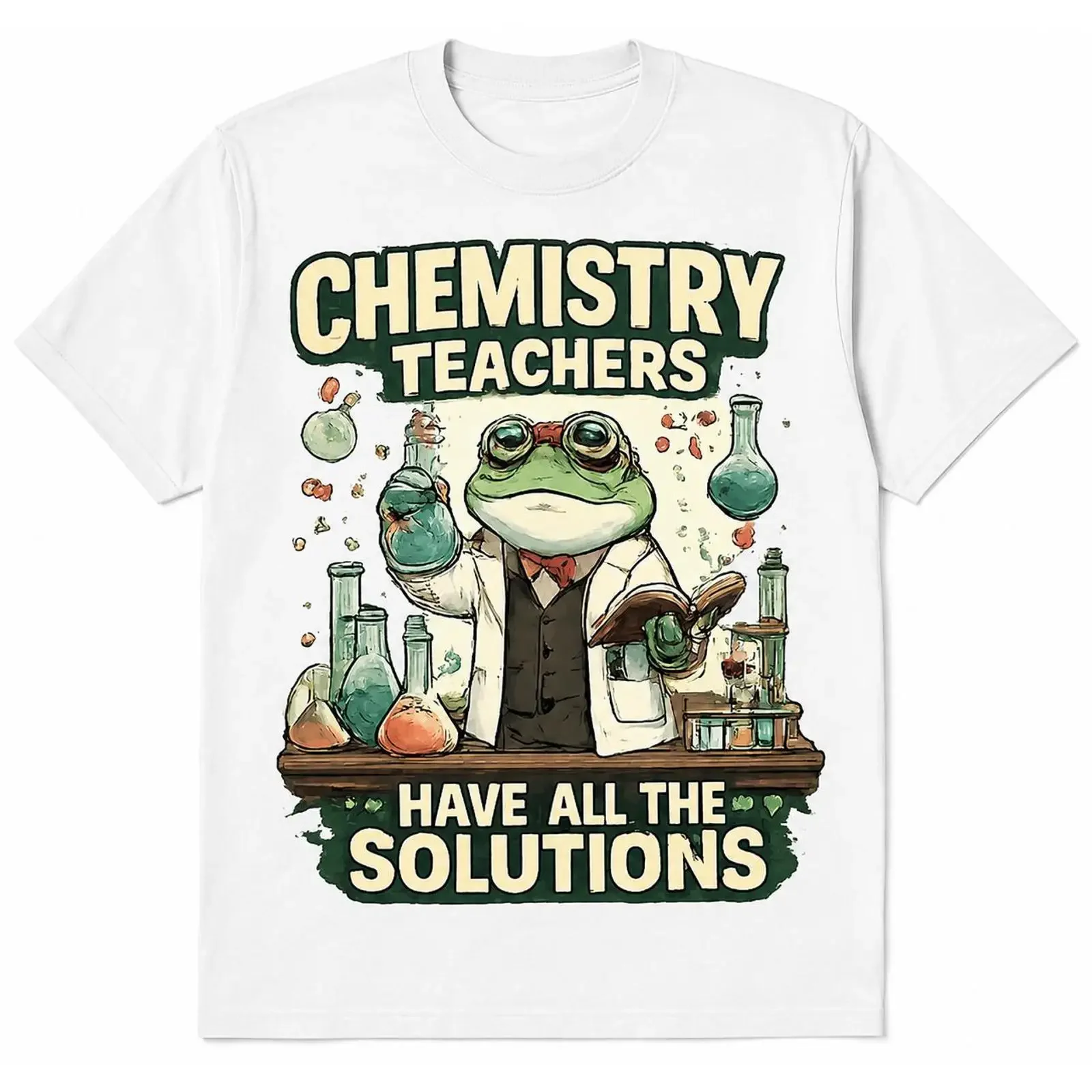 Chemistry Teachers Have All The Solutions T Shirt Funny Frog Scientist Science Teacher Back To School vintage Washed homme Soft