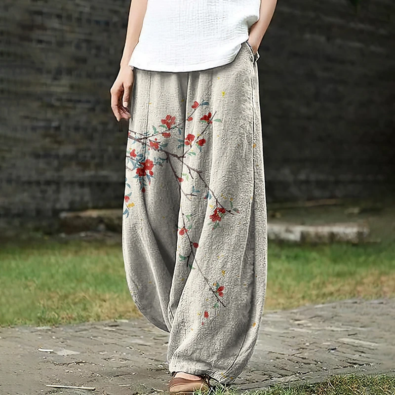 Women's Relaxed Fit Everyday Trousers Wide-Leg Pants With Loose Silhouette Drawstring Design Hip-Hop Style Casual Pants