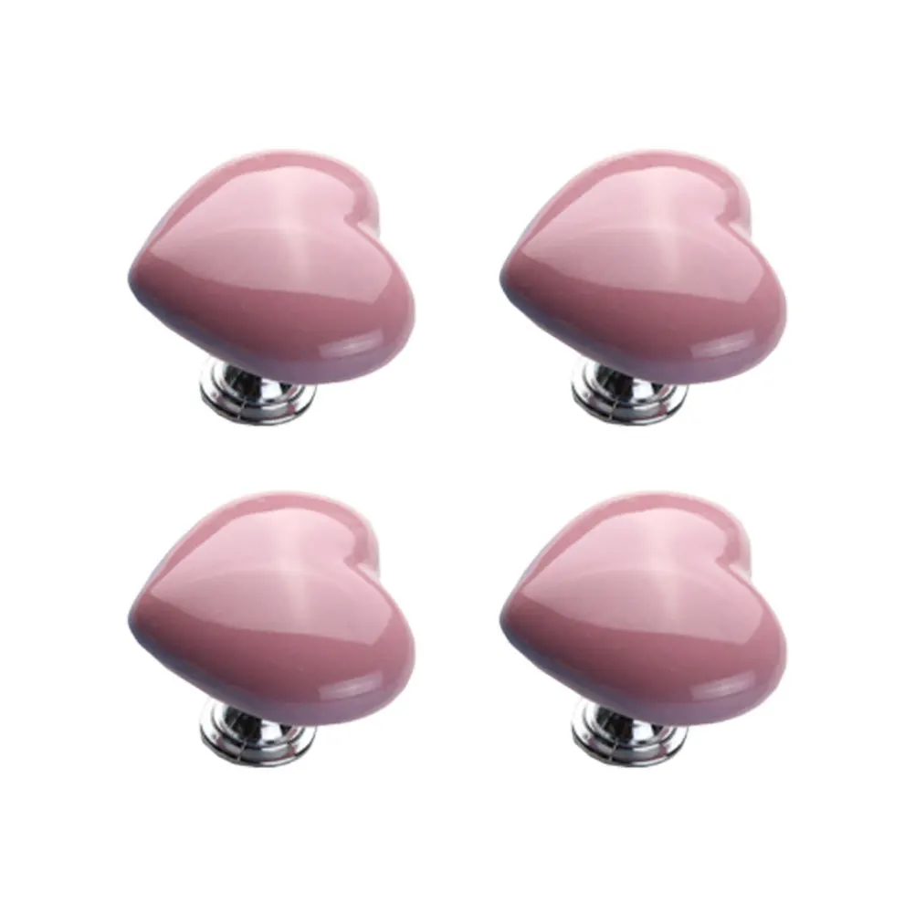

4Pcs Heart Shape Ceramic Knobs Distinctive Pull Handle for Cabinet Drawer Wardrobe Cupboard Furniture Door Hardware Pink