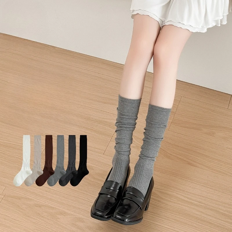 New Stacking Socks Women's Grey Calf Socks Light Grey Vertical Bar Medium Tube Socks Skin Friendly Durable Fashion Long Socks