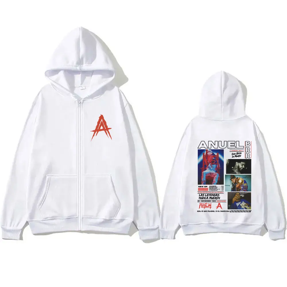 

Rapper Anuel AA Real Hasta La Muerte Tour 2025 Zipper Hoodie Men Women Hip Hop Fashion Pop Music Zip Up Jacket Male Vintage Coat