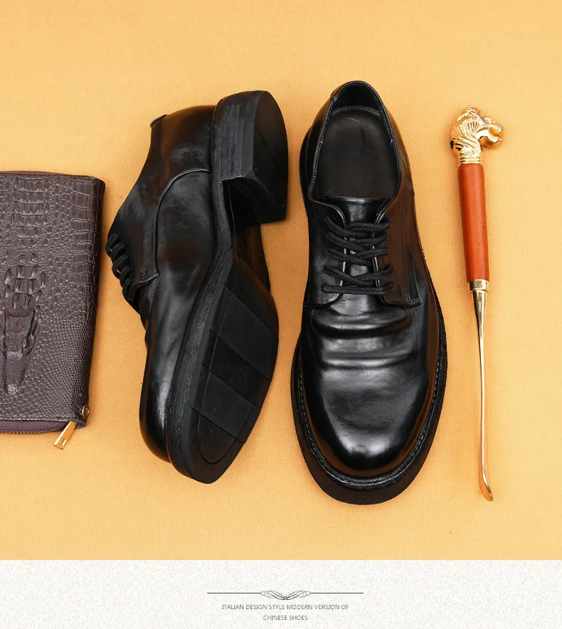 أحذية ديربي للرجال من Goodyear Welted، نعل جلدي مغسول من جلد الحصان، أحذية كلاسيكية كاجوال كبيرة الرأس، أحذية كلاسيكية مصنوعة يدويًا #4