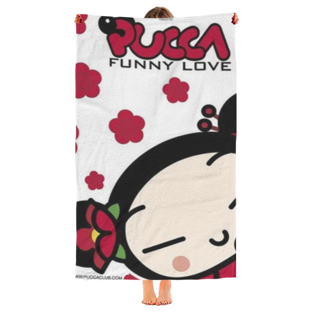 Cute Cartoon Pucca Garu Beach Towel  Poncho Bathing Towels Cover-ups Quick Dry Sand Free Yoga Spa Gym Pool