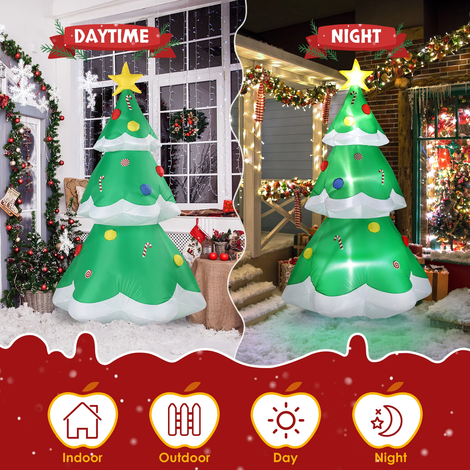 Decoración inflable navideña iluminada de 6,9 pies, árbol de Navidad inflable, decoraciones de patio inflables con luces LED integradas