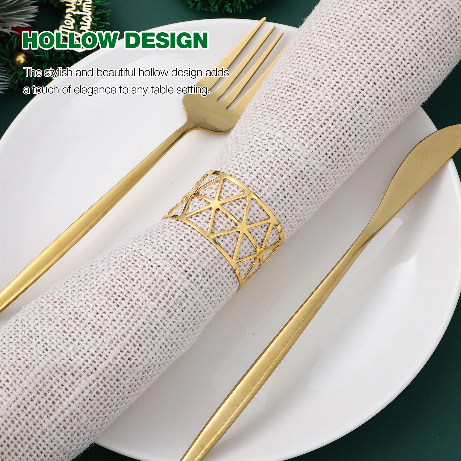 

12Pcs Napkin Rings Metal Sturdy Hollow Design Table Napkin Holders Dinner Decoration Wedding Party Napkins Rings