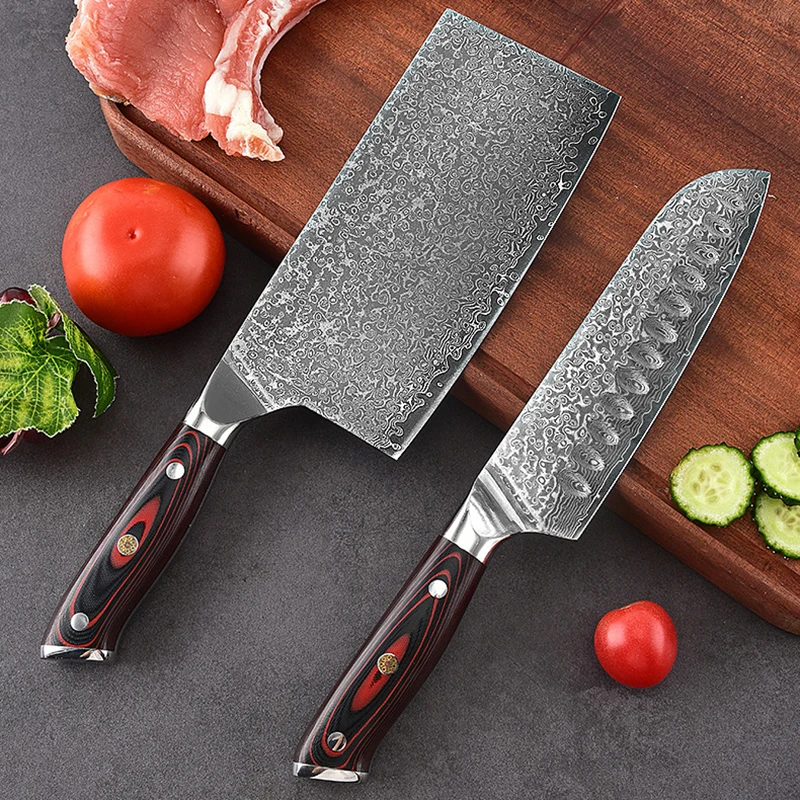 

Нож шеф-повара, 67 слоев дамасской стали, 10Cr15Mov, лезвие G10, ручка Santoku, нож для нарезки мяса, овощей, кухонный нож, Китай Messer