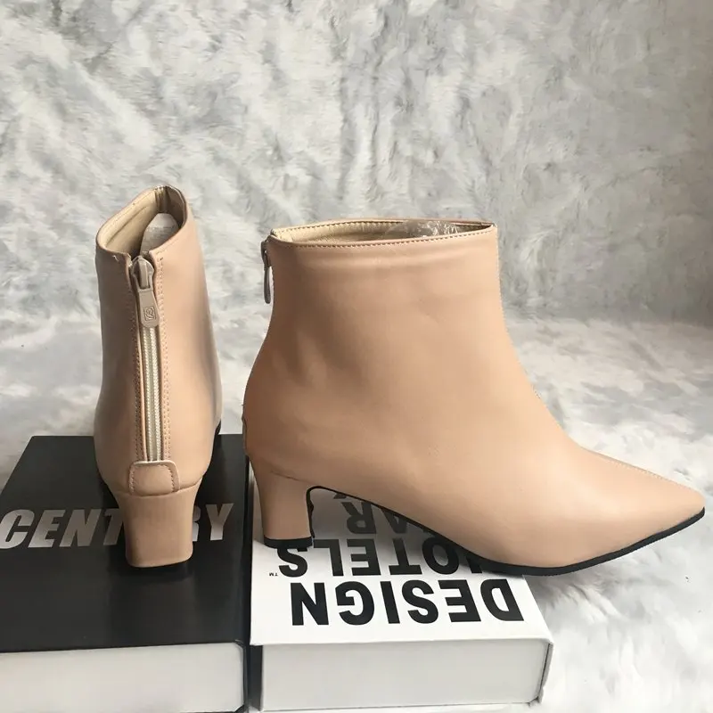 REAVE CAT ankle boots women Pointed toe bootie 5cm Thick heel botines mujer chaussures femme Spring A1439