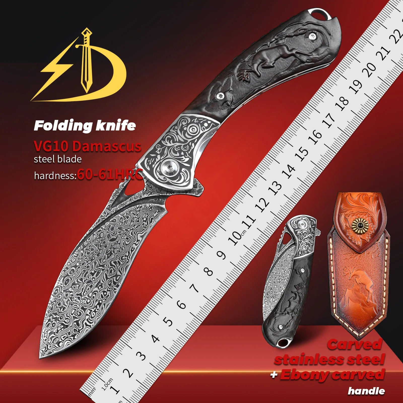 

SDOKEDC VG10 Damascus Steel Pocket Knife Outdoor Utility Edc Knife Survival Camping Knife Box Cutter Mens Gift