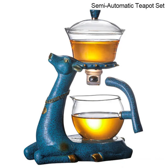 Full Automatic Creative Deer Teapot Kungfu Glass Tea Set Magnetic Water Diversion Tea Infuser Turkish Drip Pot With Base Gaiwan