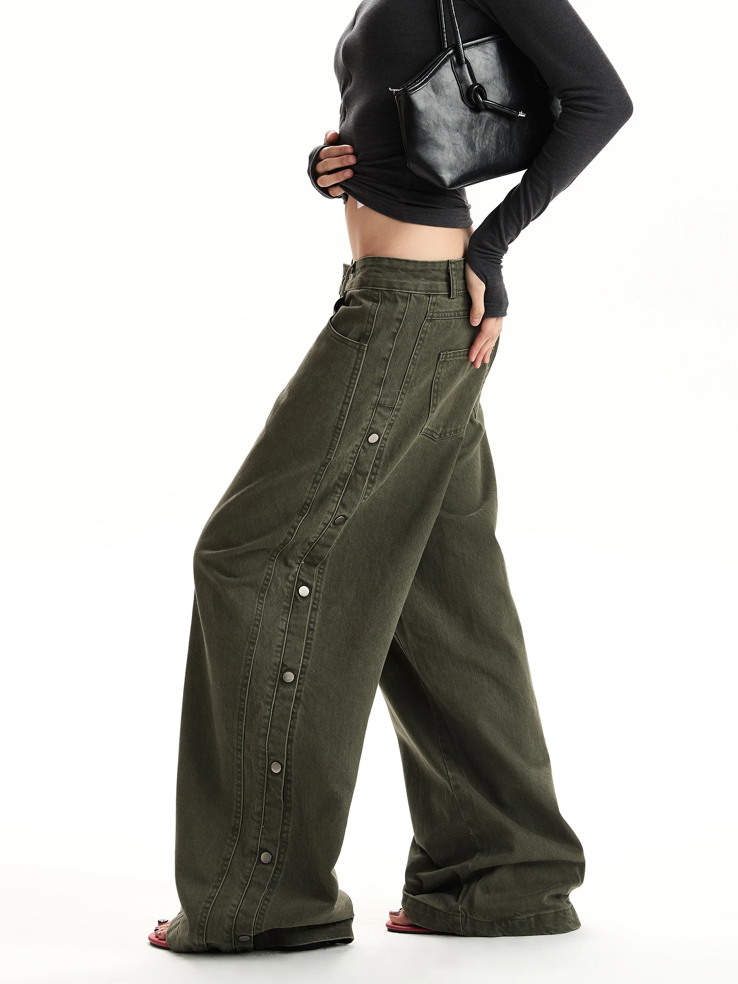 

Ретро-брюки в винтажном стиле с пуговицами, с эффектом потертости, свободные, широкие, прямые, повседневные, для женщин