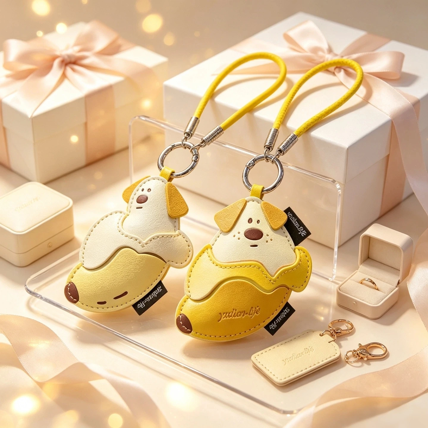 Creative Mango Pudding Dog Leather Keychain - Cute Fruit Bag Charm,Light Luxury Pendant Gift for Women,High-End Keychain Pendant