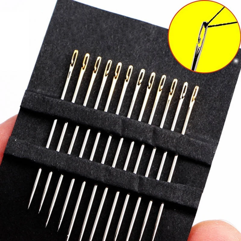 

12Pcs Stainless Steel Needle for Sewing Household Threading Apparel Manual DIY Jewerly Beading Needles Big Hole Blind Needle