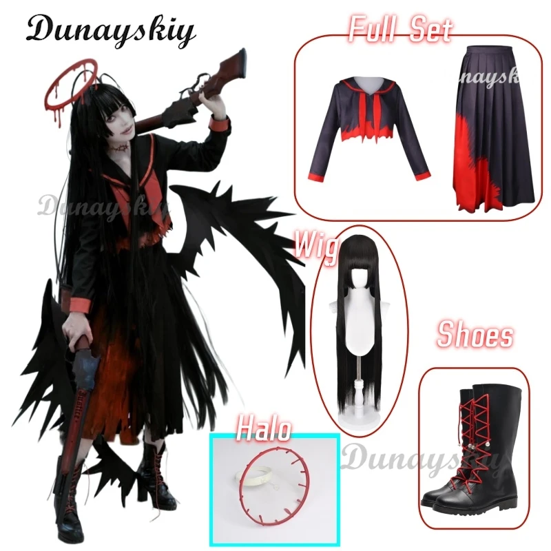 Game Blue Archive Kenzaki Tsurugi Cosplay Costume Wig Japanese Black JK School Uniforms Long Skirt Woman Sexy Halloween Suit