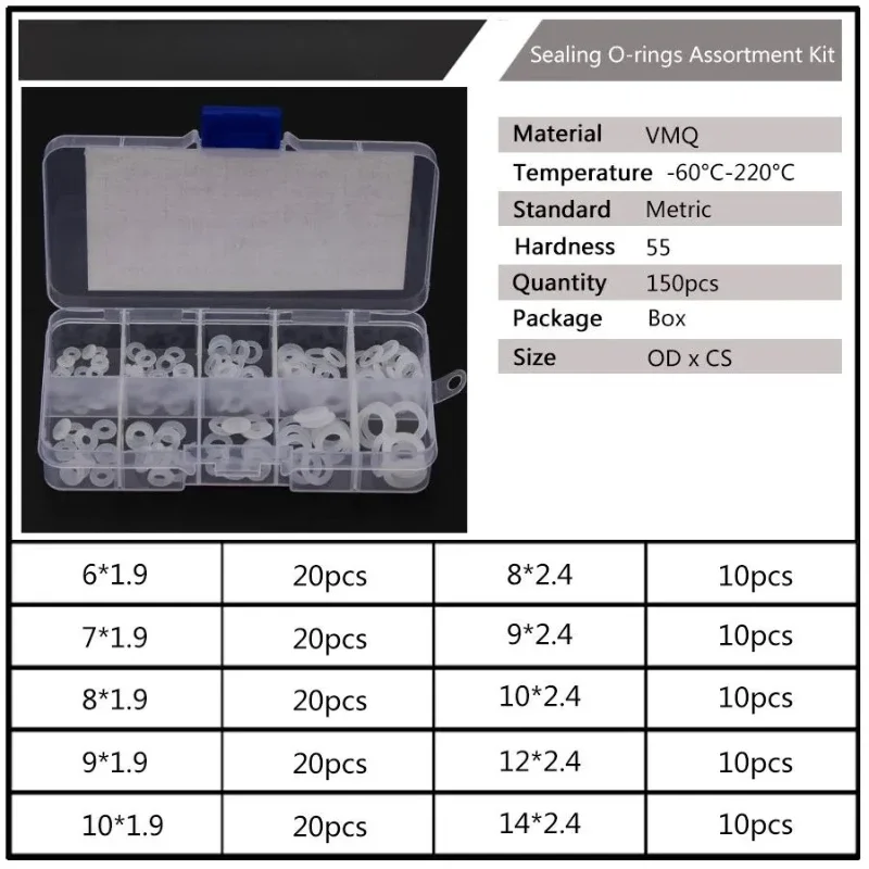 150pcs White Silicone O-ring VMQ O Ring Seal Gasket Insulated Waterproof Washer Round O Shape Gasket Washer Kit