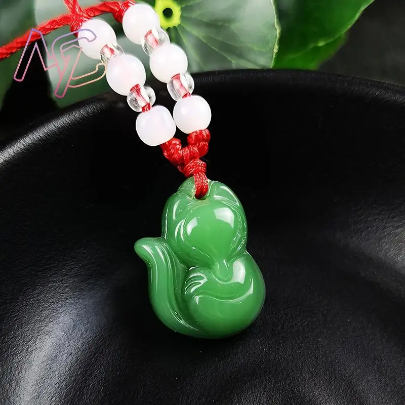 Real Jade Fox Pendant Necklace Carved Gemstone Vintage Agate Accessories Amulet Charm Natural Jewelry Fashion Gifts for Women