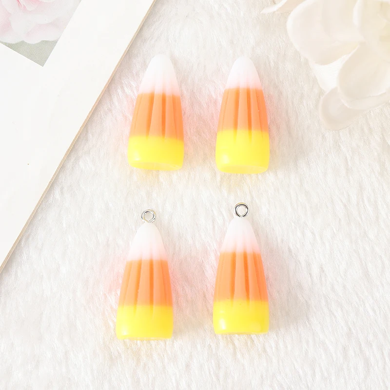 10Pcs Halloween Candy Corn Charms Creative Resin Food Pendant For Keychain Necklace Jewelry Diy Making