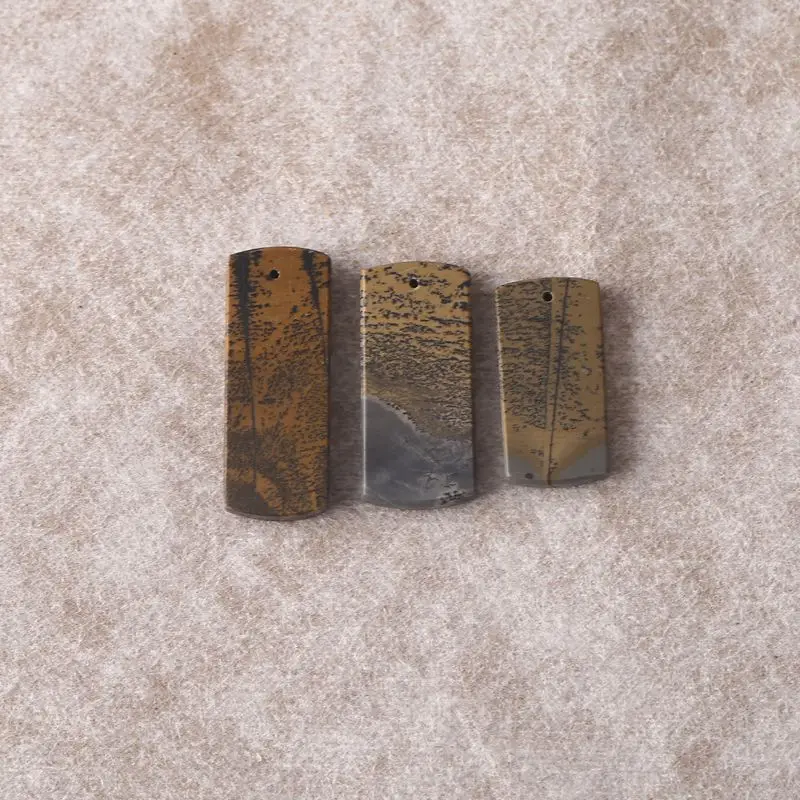 

3PCS Polished Chohua Jasper Rectangular Pendants Natural Earthy Brown-Gray Gemstone with Unique Vein Patterns for Artisanal DIY