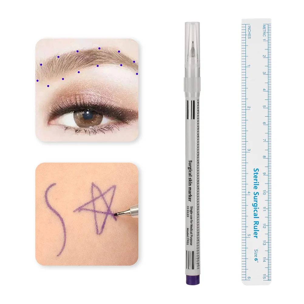 

1Set Tattooing Eyebrow Pen with Ruler Brow Mapping Marker for Skin Positioning Tool Design Embroidery Beauty