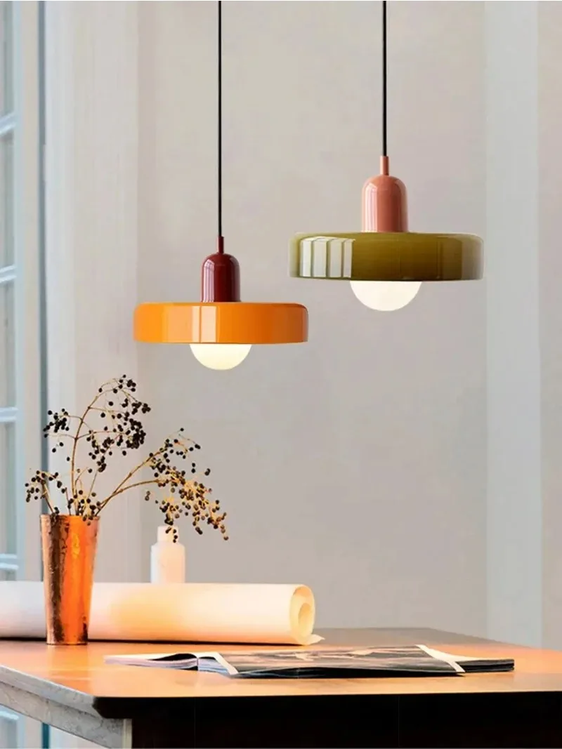 Nordic Retro E27 Kleurrijke Plafondkroonluchter Oranje Glazen Hanglamp voor Home Decor Eetkamer Cafe Bar Verlichting - afbeelding 2