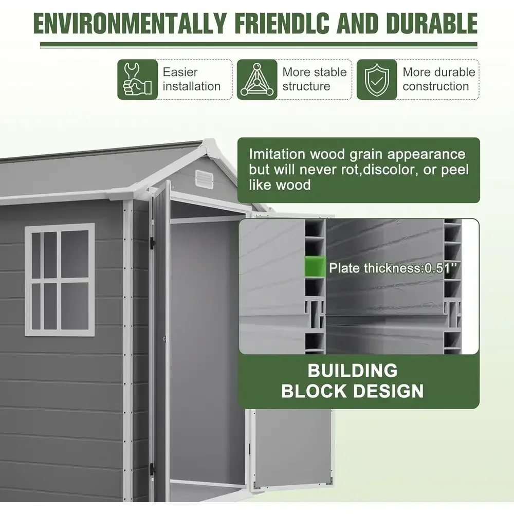 6x6 Resin Outdoor Storage Shed Kit Plastic Sheds Perect to Store Patio urniture, Garden Tools Bike Accories, Beach Chairs and La