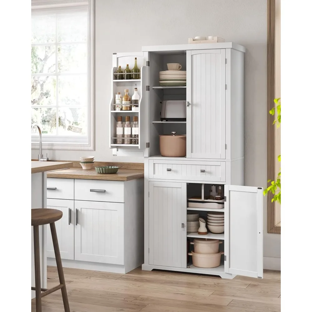 Pantry Cabinet, 71.7-Inch High Freestanding Tall Cupboard Storage Cabinet with a Drawer, 2 Cabinets, 4 Adjustable Shelves