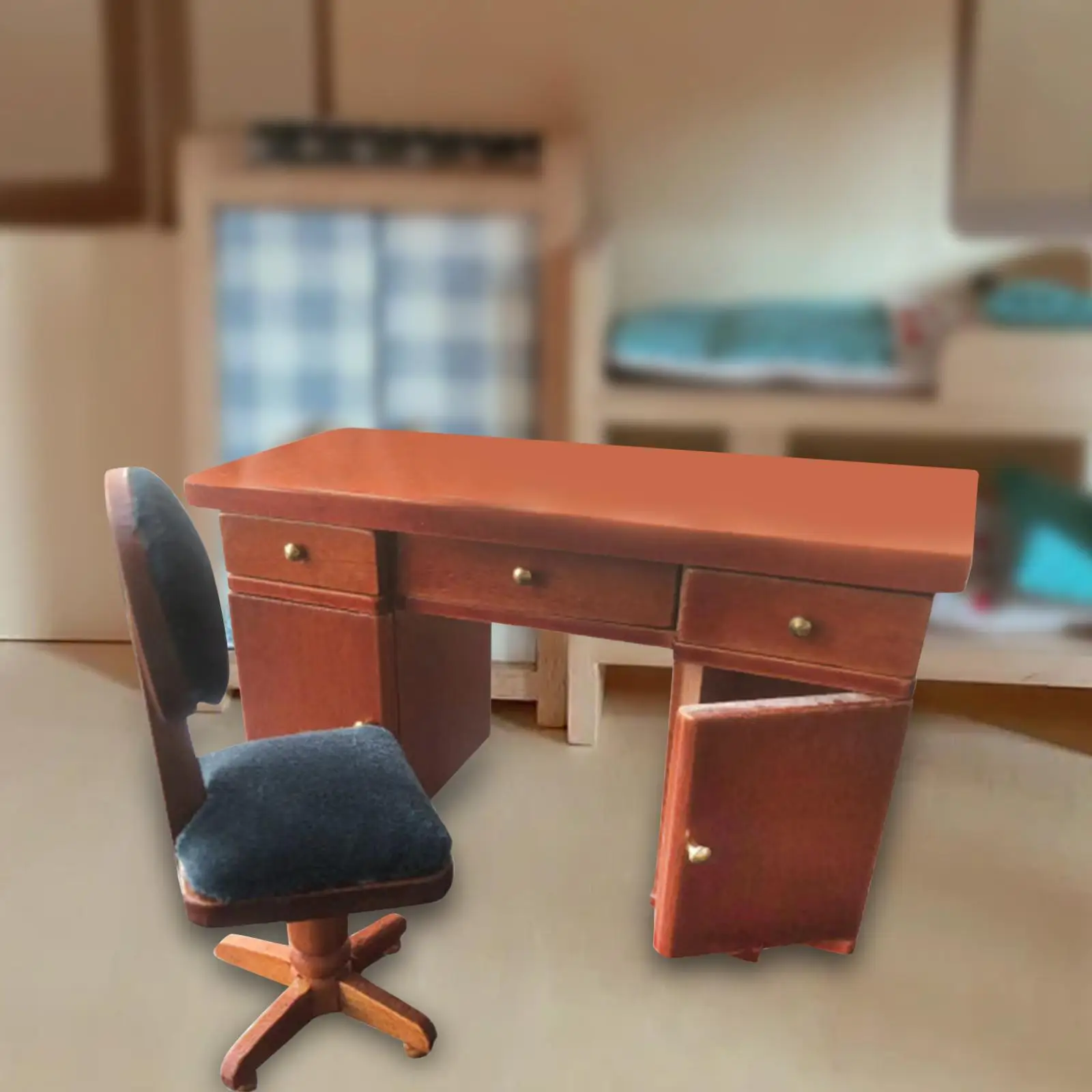 

Miniature Study Office Furniture Set Dollshouse Computer Desk & Chair for Micro Landscape Diorama Kids Pretend Play Photo Props