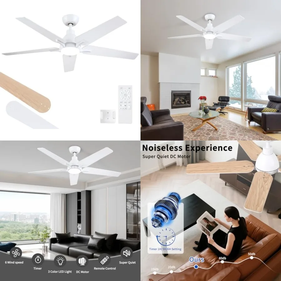 Ceiling Fans with Lights: Ceiling Fan 5 Blades Ceiling Fan with Light and Remote for Bedroom Living Room Dining Room Patio - Di
