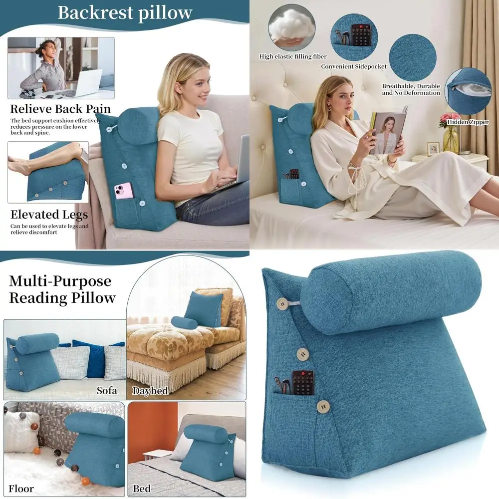 

Ergonomic Adjustable Reading Pillow, Cushioned Wedge Support for Neck, Back, and Lumbar with Removable Linen Cover