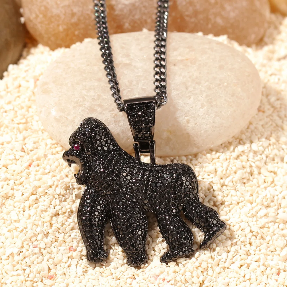 

Hip Hop Black King Kong Necklace Men Fashion Iced Diamond Pendant Accessory Gift Man