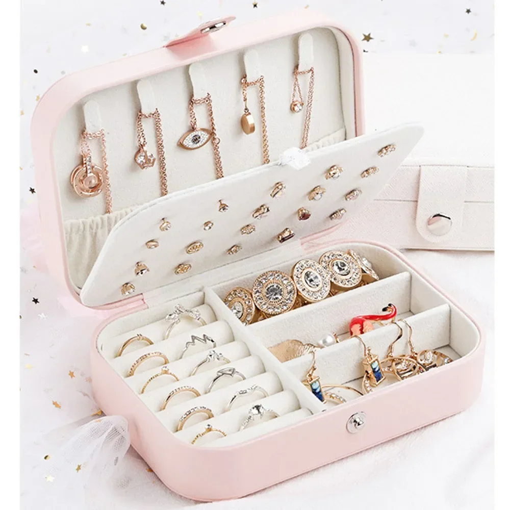 Korean Style Fresh And Simple Girl Earrings Plate Jewelry Box Protable Leather Earrings Ring Multi-function Jewelry Storage Box