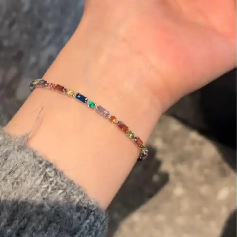Luxuriöses Funkelndes Kristall-Armband für Damen, Bunte Zirkon-Verzierte Kette, Hochwertiger Schmuck für Verlobungsfeier, Brautgeschenk – Detail 7