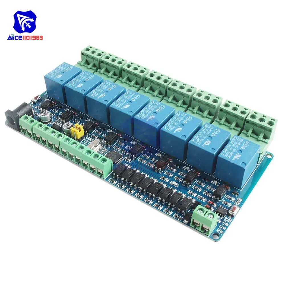 diymore Modbus RTU 8 Channel 12V Relay Output Board Module Switch Input RS485 / TTL Communication Module