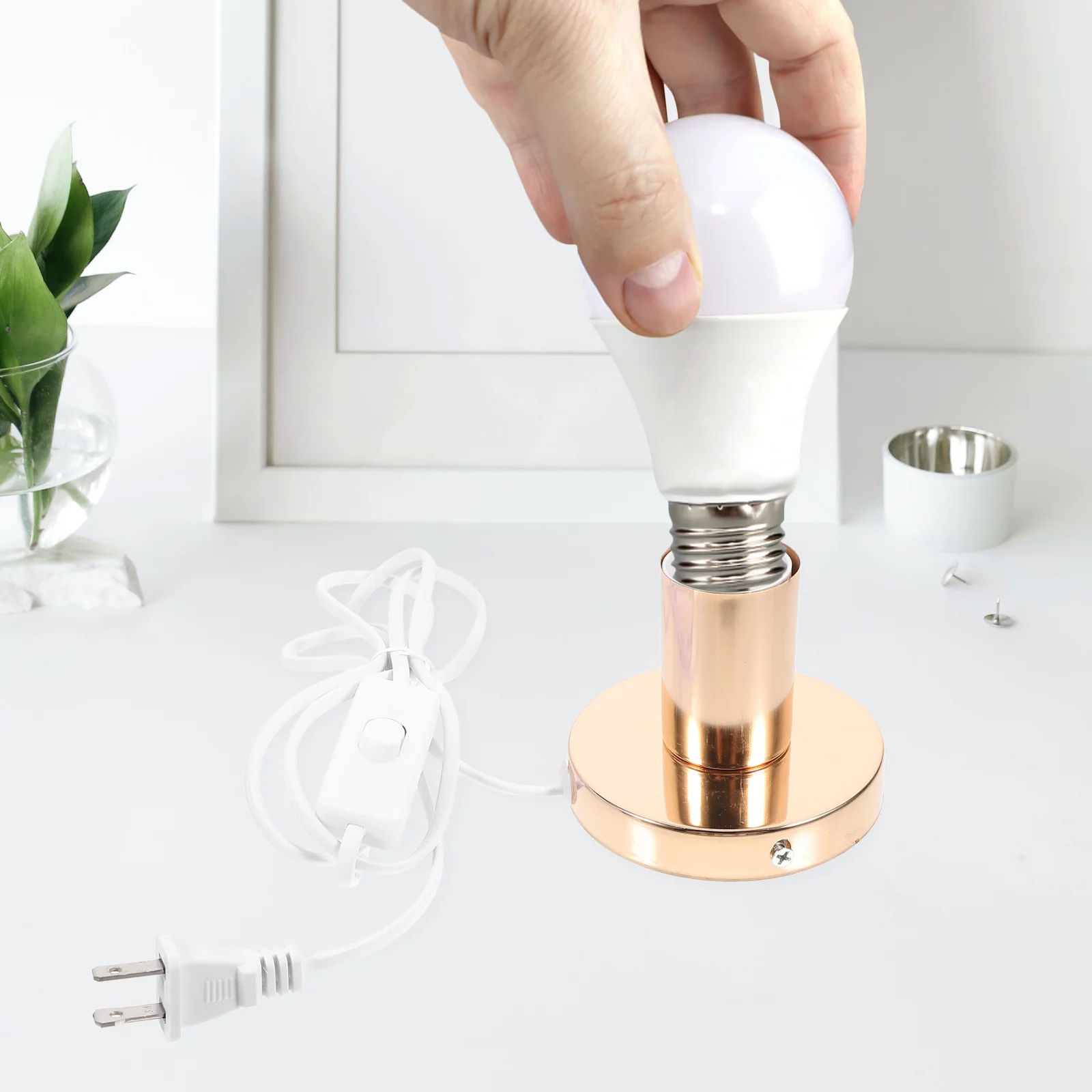 

E27 Metal Lamp Base Industrial Socket Light Fixture With Cord Plug Switch For Home Office Decor Small Table Lamp