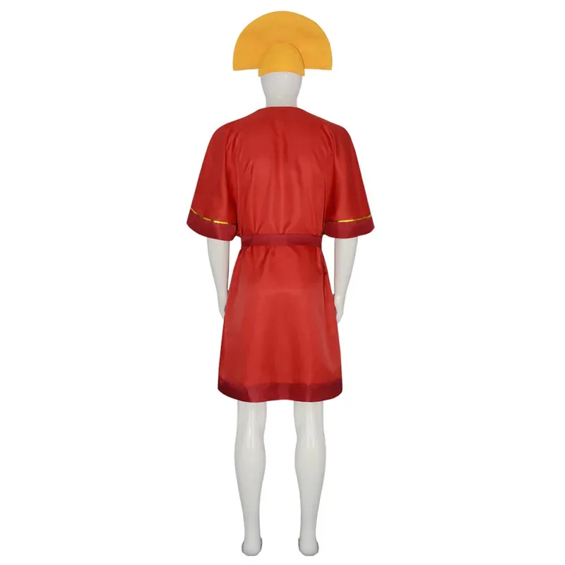Anime Emperor Kuzco Cosplay Costume King red Jumpsuit Yellow Hat Belt Outfits with Men Halloween Fancy Uniform
