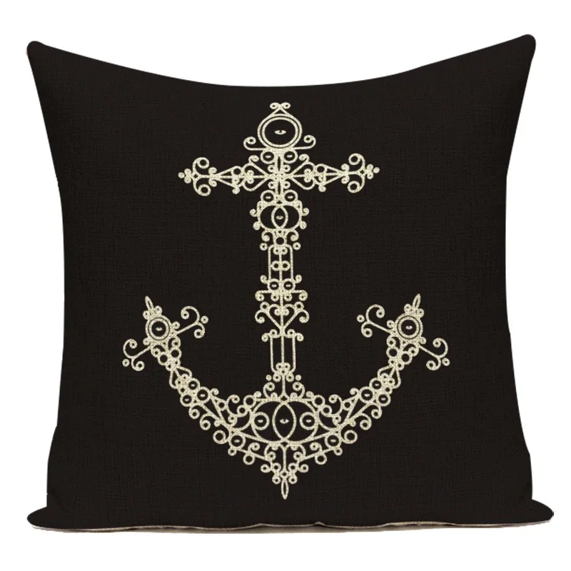 Decorative Throw Pillows Case Blue Mediterranean Sailing Anchor Rudder Geometric Polyester Cushion Cover for Sofa Car Home