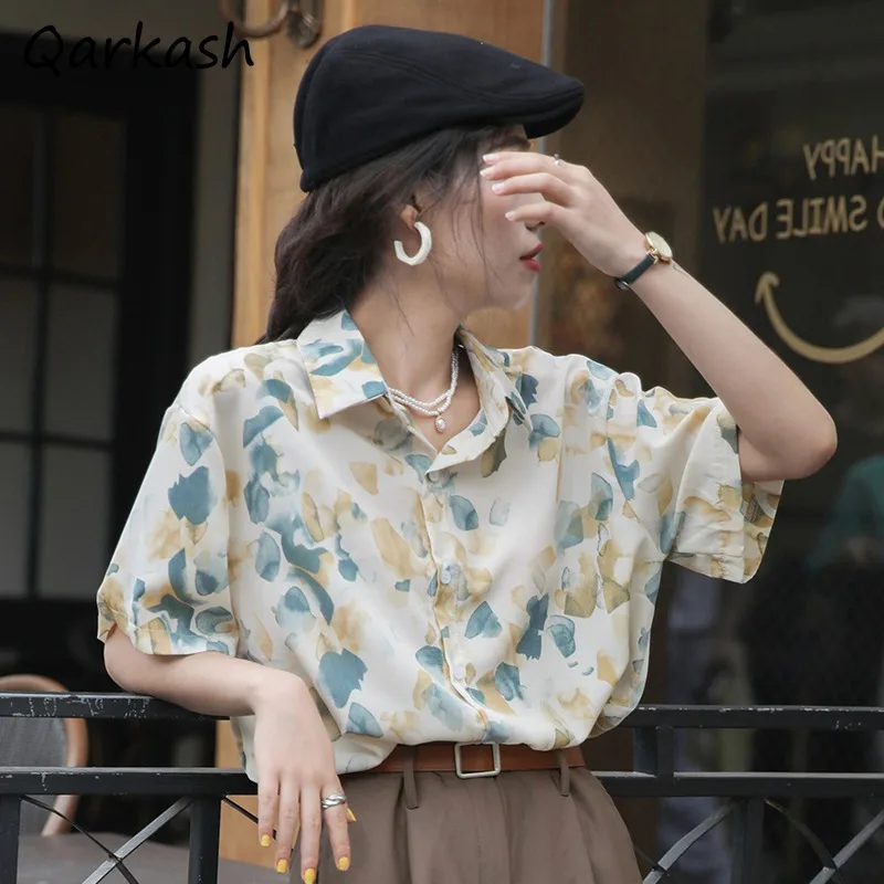 

Floral Shirts Women Printed Short Sleeve Designed Niche New Fashion Summer All-match Korean Vintage Tops Prevalent Streetwear