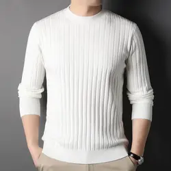 Trend w modzie jesienne zimowe swetry męskie solidny O-Neck gwintowany zagęścić Smart Casual z długim rękawem wąskie swetry bluzki z dzianiny