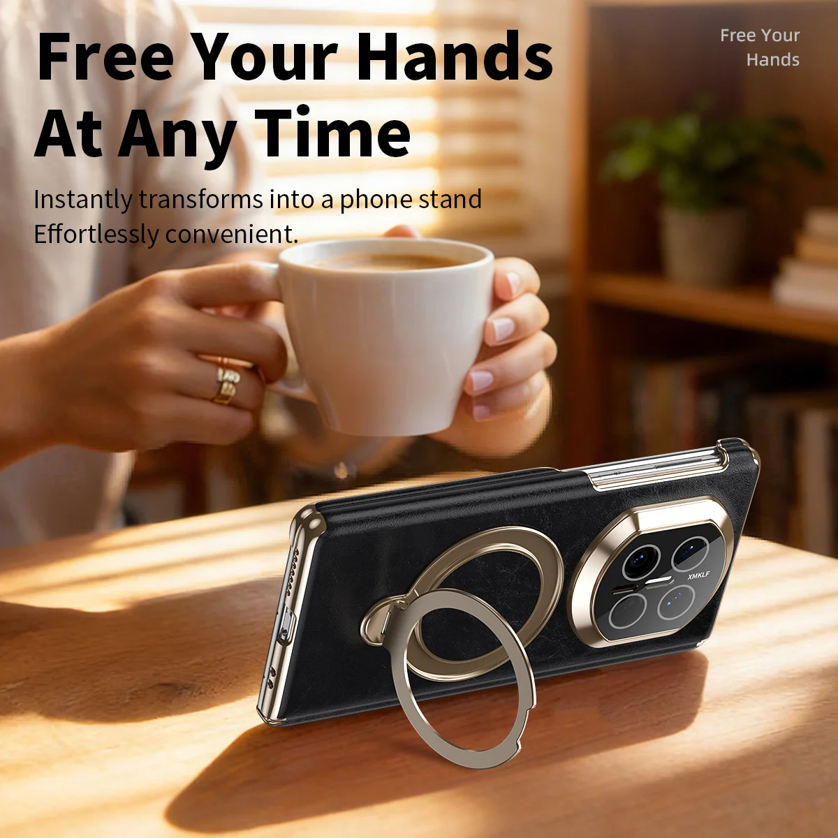 Advanced Oil Wax Texture Leather Phone Case, For Huawei Mate X7 X6 X5 Central Hinge All Inclusive Lens Protection Bracket Cover view 5