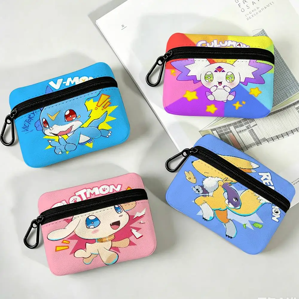 D-Digimon Adventurous-Nostalgic Oxford Fabric Zipper Pouch Lightweight Hanging Coin Wallet For Coins ID Cards Keys