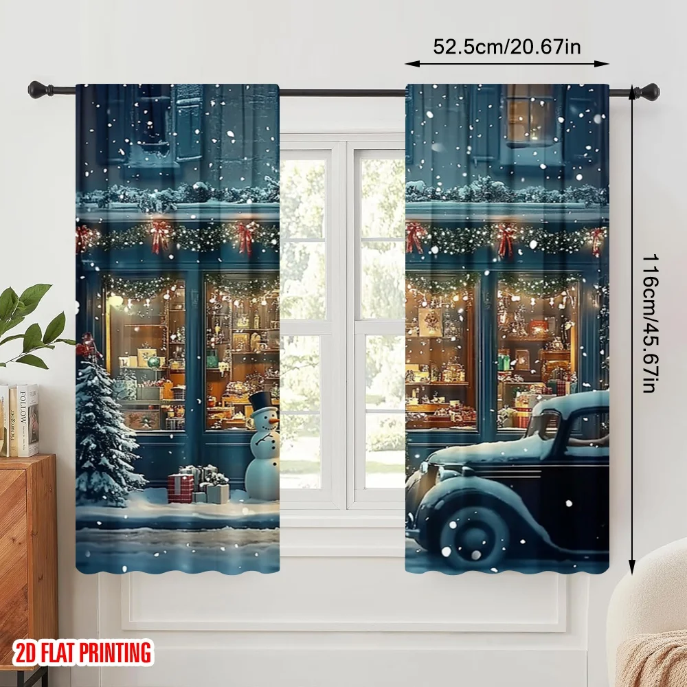 2pcs,2D plane printing Contemporary Curtains Christmas party (3) Durable 100% Polyester Fabric (without rod) All Seasons Use for