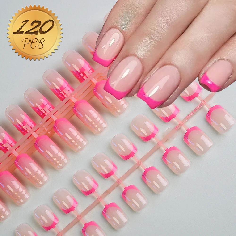 100 stuks lichtroze opzetnagels, kort, medium, vierkant, draagbare nepnagels, 10 maten, volledige dekking, valse nagels, nageldecoratie