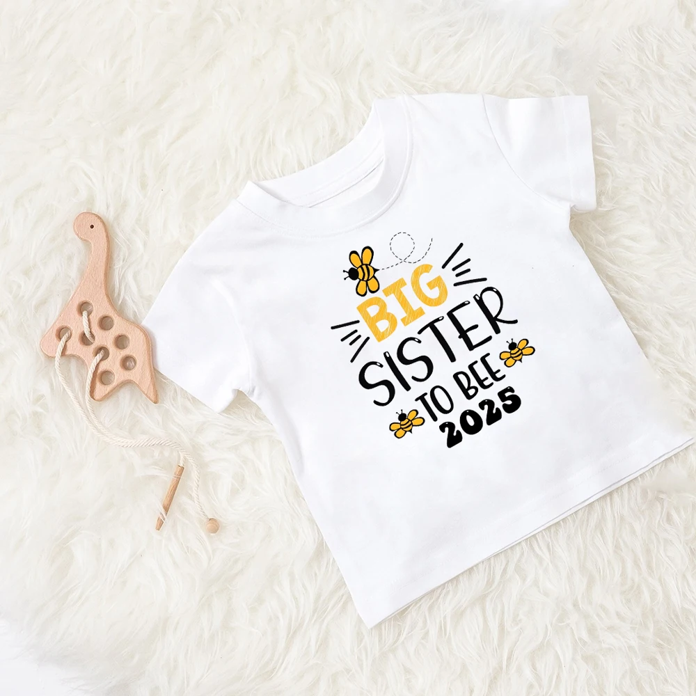 Bee&Big Sister To Bee 2025 Printed Kid Tee Top Casual Short Sleeve Sister T-shirt Fashion Comfy Round Neck Kids Tshirt Clothes
