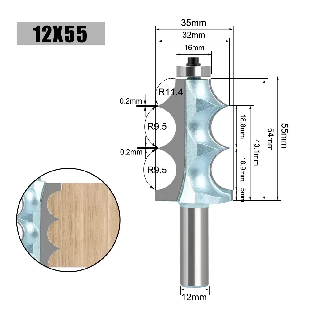 1PC 8mm 12mm 12.7mm Shank Milling Cutter Wood Carving Two Bead &two Flute Large Molding Router Bits Set Line Knife Woodworking