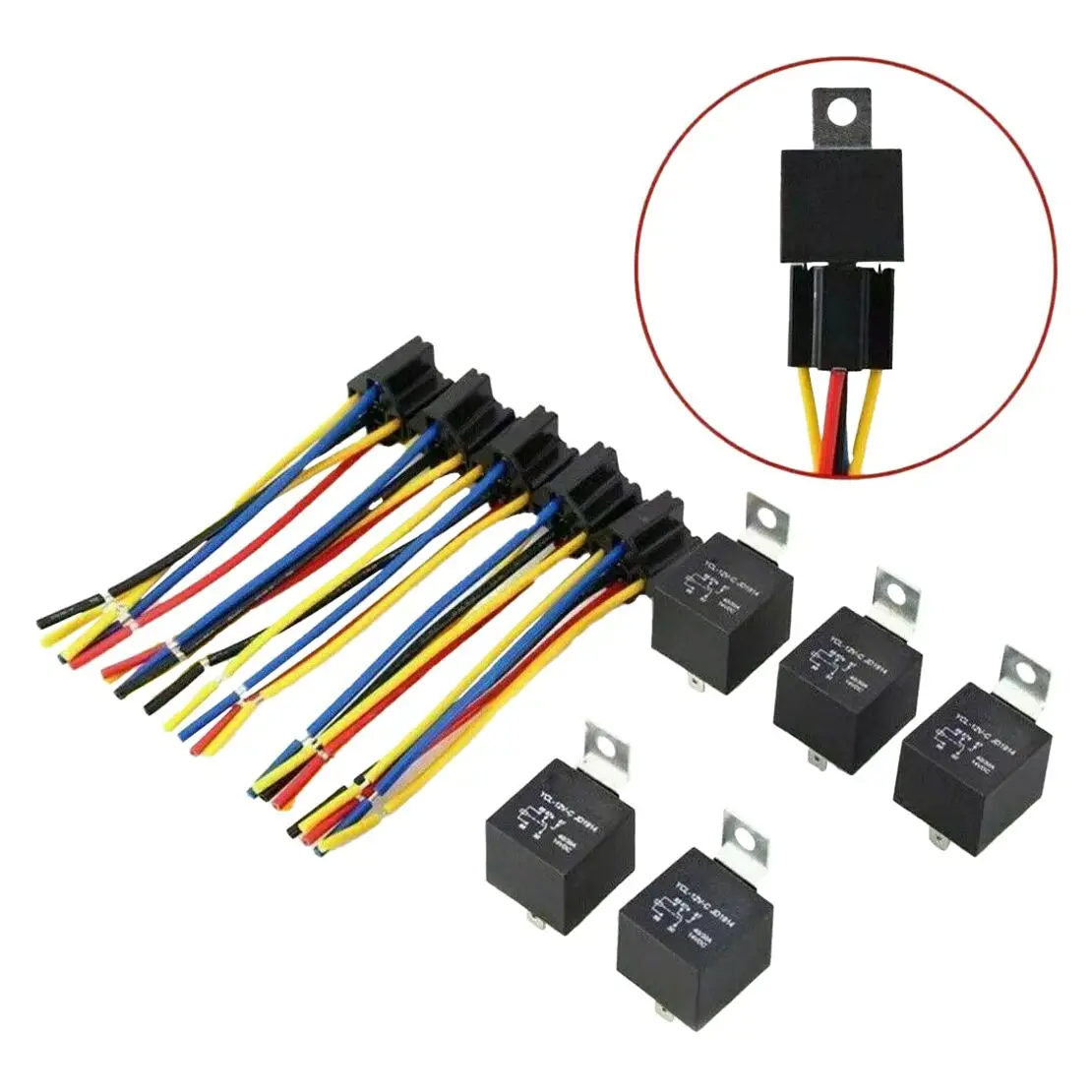 5 Sets Automotive Car SPDT Relay Switch With Harness Socket DC 12V 40A