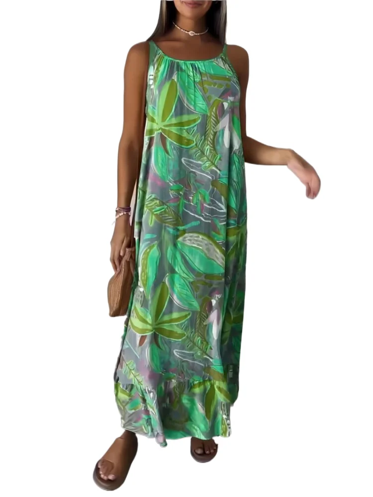 

Women Casual Print Loose Dress Fashion Sleeveless O Neck Pullover Dresses Robe Femme Boho Holiday Beach Skirt Summer Clothes New